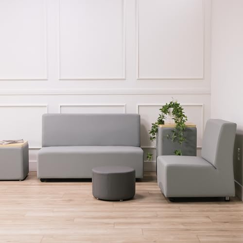 Image of FDP Pro Series Upholstered Armless Mobile Sofa with Locking Casters for Portability Commercial Seating for Hotel Lobby, Office, Restaurant, Waiting Room, Home - Gray