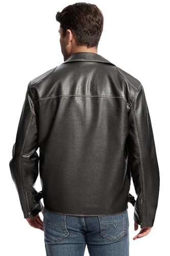 Fahsyee Leather Jacket Men Faux Lightweight Bomber Jackets Mens Motorcycle Vintage Lapel Coats with Zipper and Pockets4
