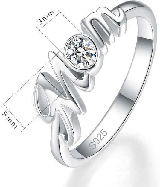 Mom Ring 925 Sterling Silver Oval Cut CZ Stackable Initial Letter Ring for Mother Size 6-9 - Image 5