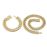 HALUKAKAH Diamond Gold Chain for Men,18k Real Gold Plated Fully Iced Out 15MM Miami Cuban Link Chain Necklace Bracelet Set,Lab Diamond Prong Set,Present for Husband,Boyfriend,Son,Friend
