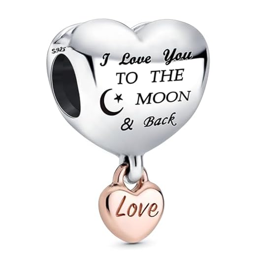 MUERDOU Love Heart Dangle Charm fit Charms Bracelet I Love You to the Moon and Back Charm Gifts for Mother Heart