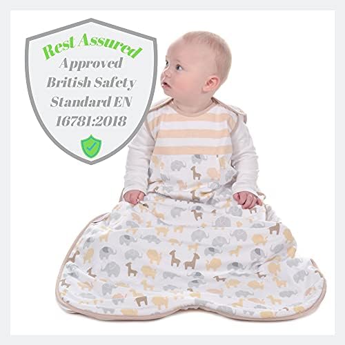 Snoozebag Baby Sleeping Bag Hot Weather Summer 0.5 Tog Jungle Fun Grey Design 100% Cotton Unisex Nursery Multi-Coloured Side Zip (6-18 Months)