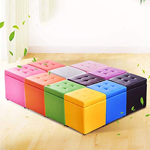 Pouf de rangement cube rose 30x30x35 cm coffre en similicuir - 7
