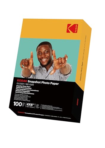KODAK Snapshot Photo Paper - Papiers Photo Instantanés, Finition Brillante, Pack de 100 Feuilles de Papier Photo, Format 102 x 152mm, 180 gsm, Compatible avec...