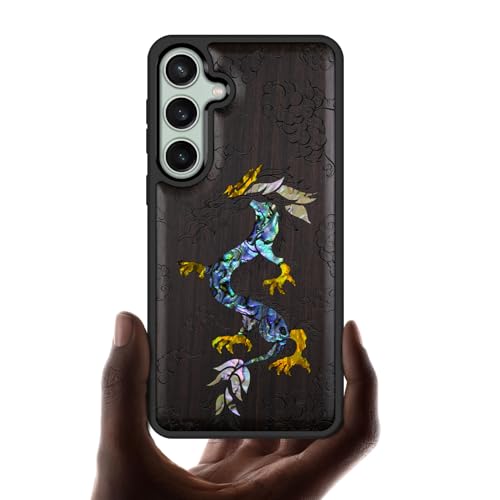 Coque pour Galaxy S23 FE étui bois gravure dragon protection antichoc 5G