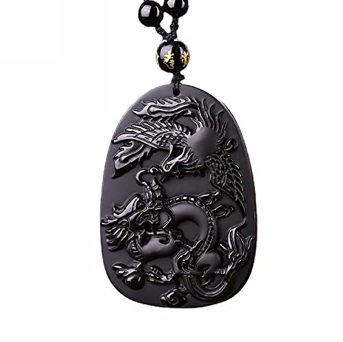 Natural black obsidian crystal dragon claw phenix necklace Amulet pendant with adjustable bead chain