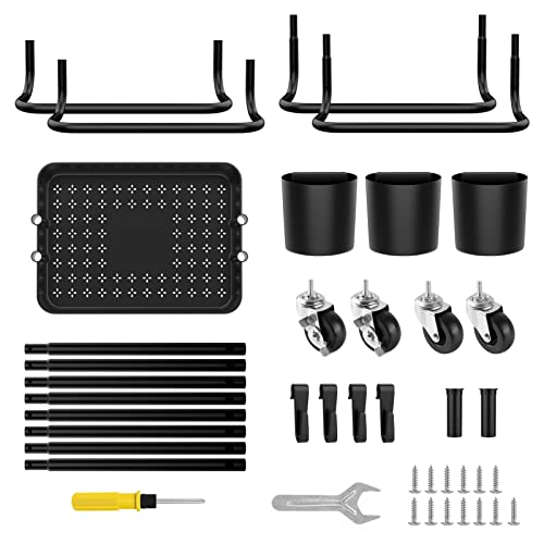 3-Tier Rolling Mobile Utility Cart With Hanging Cups & Hooks & Handle Multifunctional Organizer Storage Trolley Service Cart With Wheels Easy Assembly For Office, Bathroom, Kitchen (Black) #TOP7