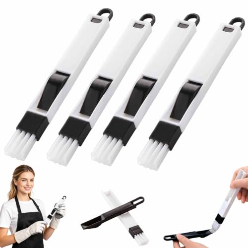 Image of 2-in-1 Window Groove Cleaning Brush, Crevice Cleaning Brush,4Pcs Black | Detachable Hard Bristle Crevice Cleaning Brush with Dustpan, Window Track Cleaning Tools for Home, Bathroom, Ktichen, Corners