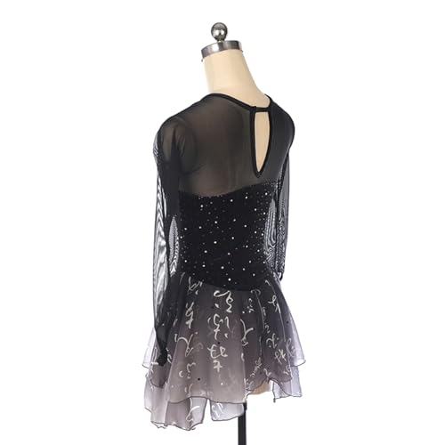 DIJITOO Vestido de patinação artística, fantasia retrô estilo chinês de malha de strass para competi