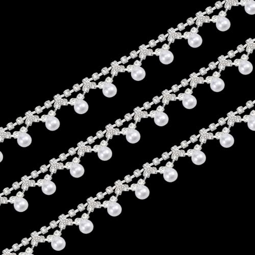 Cadena de borla de perlas de pedrería flexible y resistente para modistería 2