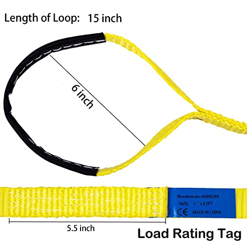 2 Pack Lifting Slings Straps 8 Foot By 1 Inch 1333 Lbs Capacity Heavy Duty Lifting Stitching Web Flat Eye To Eye Loop Ends For Rock Tree Saver Lifting Furniture Appliances Machine #TOP2