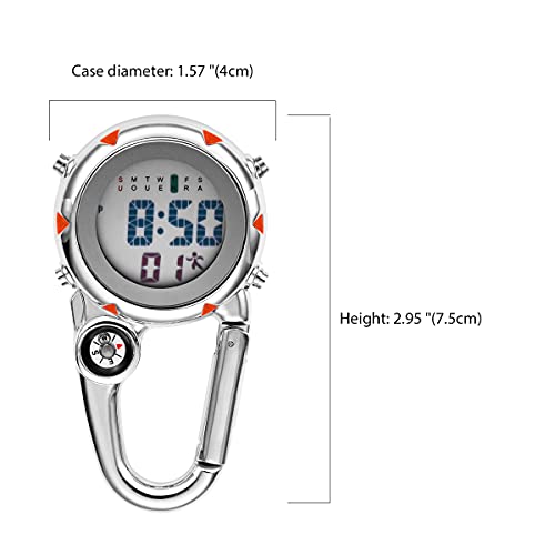 Image of JewelryWe Men Women Digital Clip Watch Mini Microlight Backpack Buckle Belt fob Watches for Rock Climbing Doctors Nurses Chefs for Mother's Day