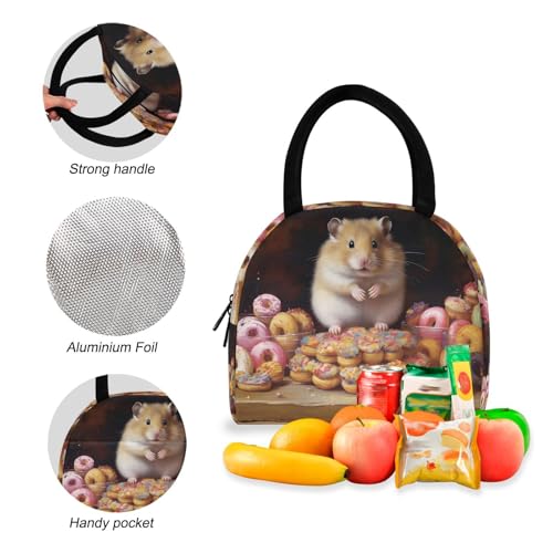 Donuts Hamster Print Backpack Set with Lunch Bag, Large Capacity Travel Backpacks and Lunch Box Insulated for Commute Hiking Picnic4