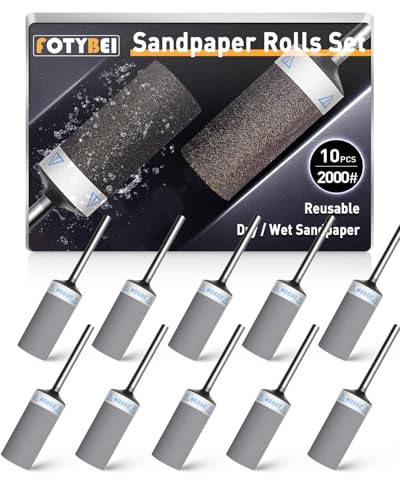 10Pcs 2000 Grit Sanding Drums Sandpaper Sticks Set for Dremel Rotary Tool with 1/8" Shank, Rotary Tool Accessories Suitable for Metal Rust Removal/Jade Polishing/Stone Grinding (2000 Grit)