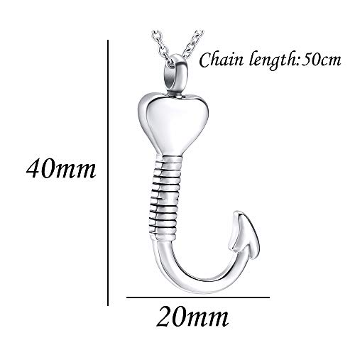 weikui Heart-Shape Fish Hook Cremation Jewelry Ashes Urn Necklace Memorial Pendant Stainless Steel Waterproof Urn Pendant2