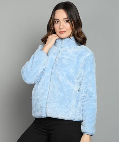 Image of Alan Jones Clothing Women's Fluffy Yarn Fleece Full-Zip Jacket | Soft Lightweight Warm Outerwear with Stand Collar & Piping at Hem & Cuffs
