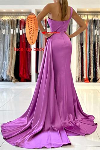 MiwiNovia One Shoulder Mermaid Bridesmaid Dresses for Women Satin Prom Dress with Slit Long Formal Dress MN5074