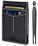 SERMAN BRANDS RFID Blocking Wallet Slim Bifold - Genuine Leather Minimalist Front Pocket Wallets for Men with Money Clip (Charcoal Black Rogue)