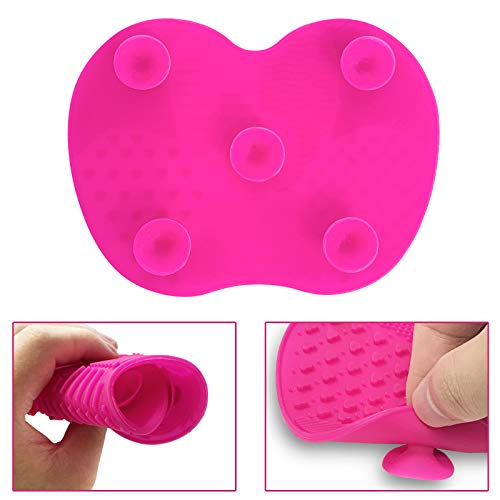 2 Makeup Brush Cleaning Mats,Silicone Makeup Brush Cleaner With Suction Cup,Portable Washing Tool Scrubber Pad For Brushes,Makeup Brush Cleaning Pad, (Rose Red 