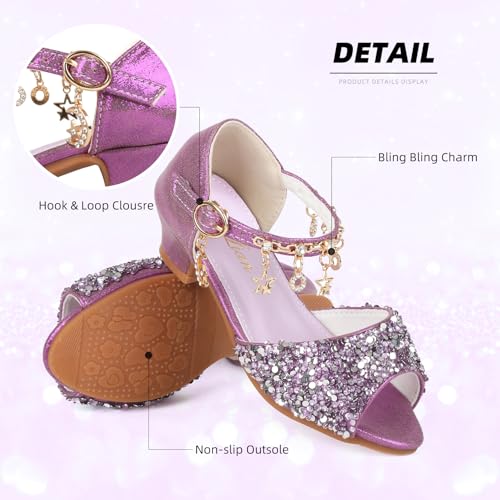 ChuLian Girls Dress Shoes Sparkly Princess High Heels Peep Toe Party Wedding Flower Girls Shoes Sandals Toddler Little Big Kid2