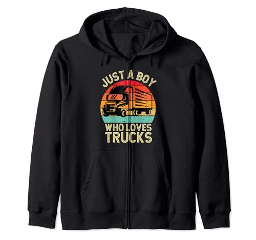 Just A Boy Who Loves Trucks Uomini Bambini Vintage Felpa con Cappuccio