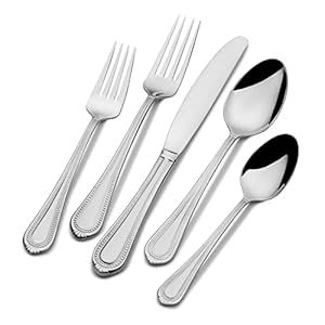 Mikasa 5081086 Regent Bead 65-Piece 18/10 Stainless Steel Flatware Set with Serving Utensil Set, Service for 12