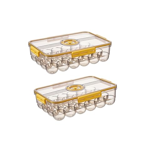 YUANNING Soporte para huevos para refrigerador, contenedor de huevos con tiempo grabable, bandeja de huevos de almacenamiento fresco para nevera, caja de huevos de plástico apilable con tapa