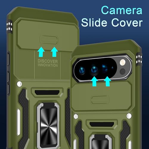 DEERLAMN Case for Google Pixel 10 Pro XL with Slide Camera Cover+Screen Protector(1 Pack), Rotated Ring Kickstand Military Grade Shockproof Protective Cover-Olive Green by DEERLAMN - Image 2