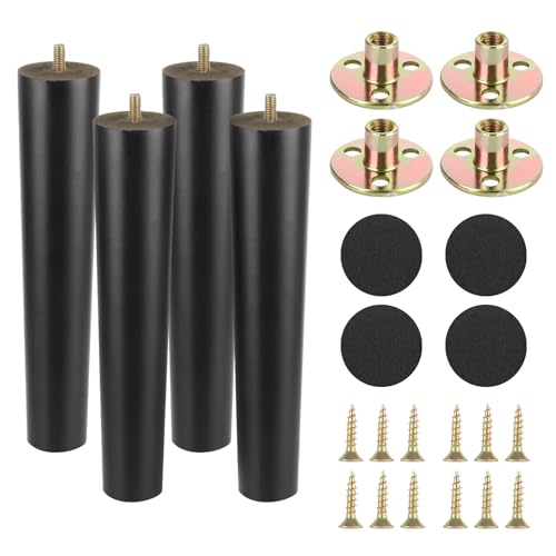 MUXHEL 4 Pcs 12 Inch Furniture Legs Black Solid Wood Table Legs 12 Inch Round Couch Legs Cabinet Legs Replacement Wood Legs for Furniture