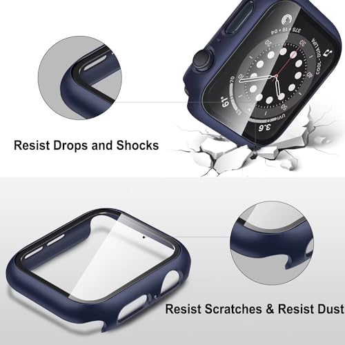 Image of VEMIGON Hard PC Case Compatible with Apple Watch SE3 /SE2 /SE /Series 6 /5 /4 44mm with Tempered Glass Screen Protector, Overall Protection Slim Bumper Cover for iWatch - (44mm Dark Blue)