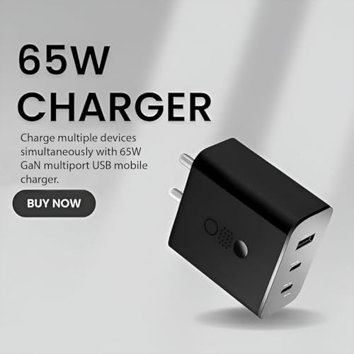 Image of RDG CMF 65W Gan Trio Charger Adapter | 3 Port USB Type C to A Fast Wall Charging Adaptor Compatible with CMF Phone 1 /3A Pro /3A /2A /Phone 3 /Samsung Galaxy S24 Ultra (Black)