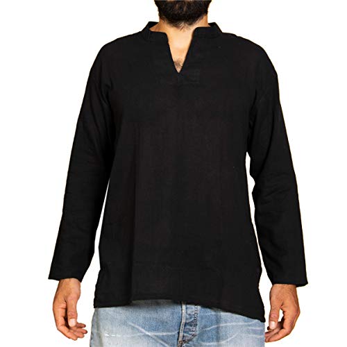 Chemise d'été fisherman en coton extra-fin souple et doux sans boutons coloris noir et blanc