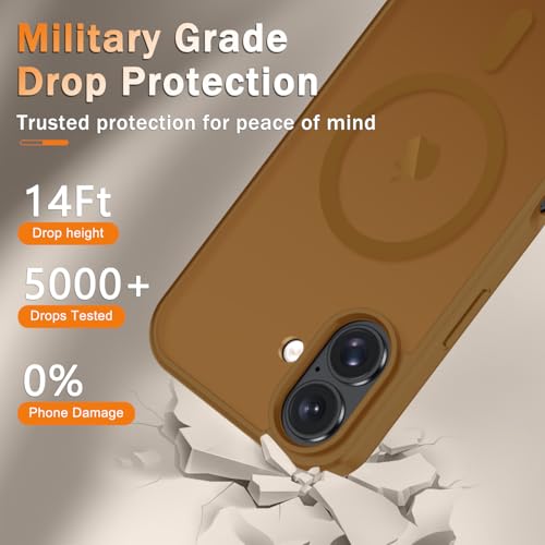Image of YENAPOON for iPhone 16 Plus Case, Matte Magnetic Phone Cover [with 1 Screen Protector] [Support for MagSafe] [Shockproof Military Grade Protection] Translucent Frosted Back, Brown