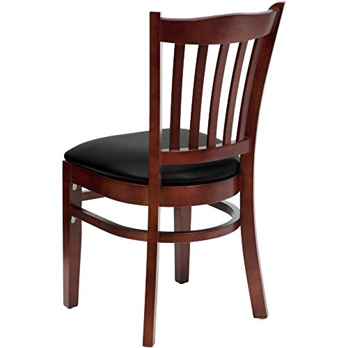 Image of Flash Furniture 4 Pack HERCULES Series Vertical Slat Back Mahogany Wood Restaurant Chair - Black Vinyl Seat