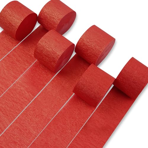Image of PartyWoo Red Crepe Paper Streamers 6 Rolls 492 ft Pack of Pearl Red Crepe Paper for Graduation Christmas Valentine's Day Independence Day Birthday Party Decorations (1.8 Inch x 82 Ft /Roll), Red-522