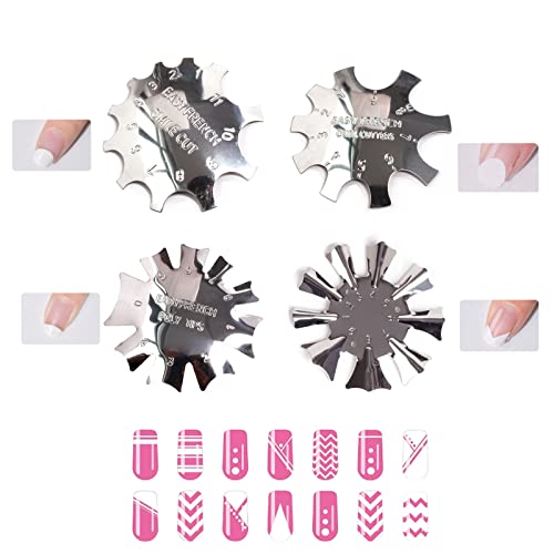 4 Pièces French Sourire Ligne Coupe Edge Tondeuse Métal Modèle D'ongle,French Manucure Pochoir Cutter,Plaque Ligne V Français Facile,pour Gel UV Acrylique Modelage(Argent) Cover