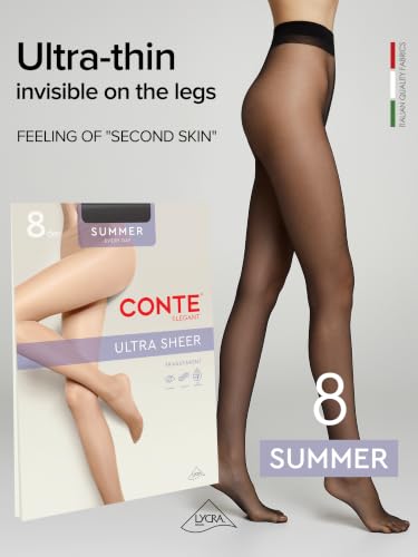 Image of Conte Summer Women's Ultra Sheer Thin Pantyhose 8 Denier - Black, Large
