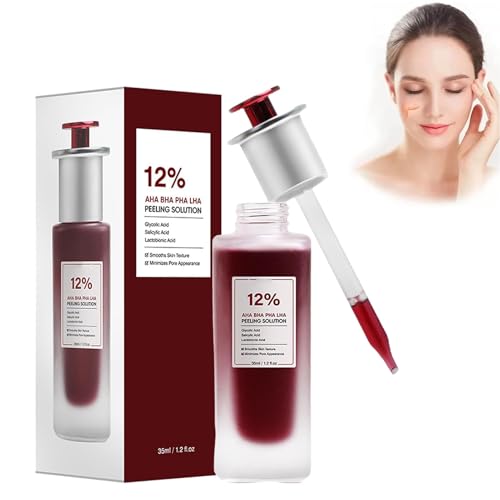 Genérico 12% AHA BHA PHA LHA Peeling Solution Serum, Exfolia y Suaviza la Piel, Reduce los Puntos Negros y el, Reduce los Poros, Ilumina la Tez, Apto para Todo Tipo de Pieles,1pc