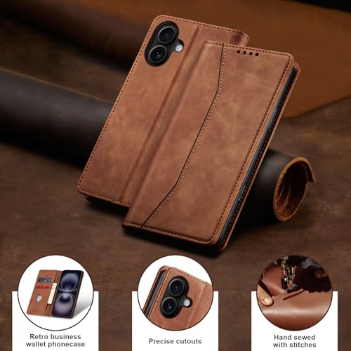 Image of Jasonyu Flip Wallet Case for iPhone 16 Plus,Brown