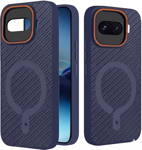 Image of FIRST MART Back Cover for iQOO 15R - Magsafe Look Case, Carbon Fiber Design, Flexible, Soft Micro-Fibre Lining Inside | Blue