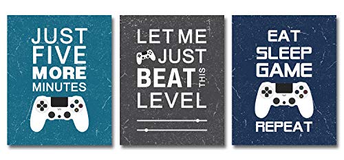 Simimi art Funny Video Game Posters - Set of 3 Unframed (8x10 inches) Gamer Themed Decor, PS4 Controller,For Boy Bedroom Playroom Decorations