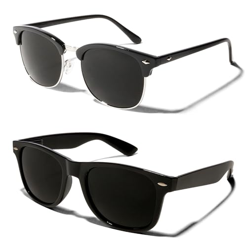 ShadyVEU 2-Pack Super Dark Classic Vintage Retro Super Dark Mens Womens Sunglasses (2-pack 1 Black Silver & 1 Glossy Black)