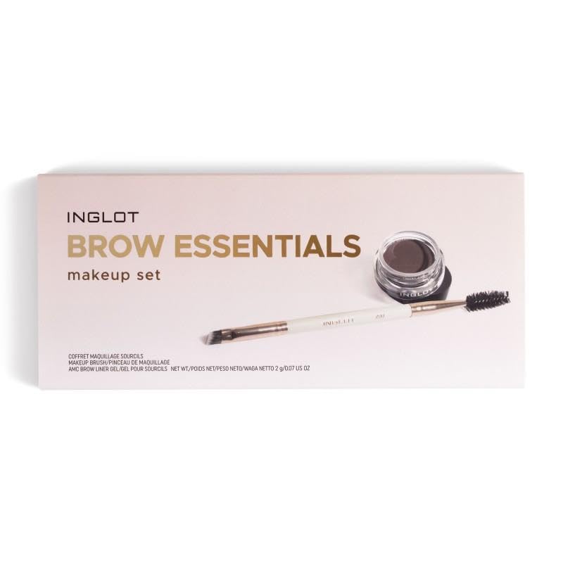 INGLOT COSMÉTICOS Set de cejas Brow Kit, brocha biselada 31T + gel fijador para cejas color 16, formula vegana, pack ahorro