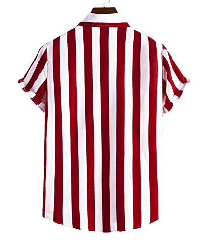 Men's Short Sleeve Button Down Striped Print Shirts Cotton Summer Hawaiian Top2