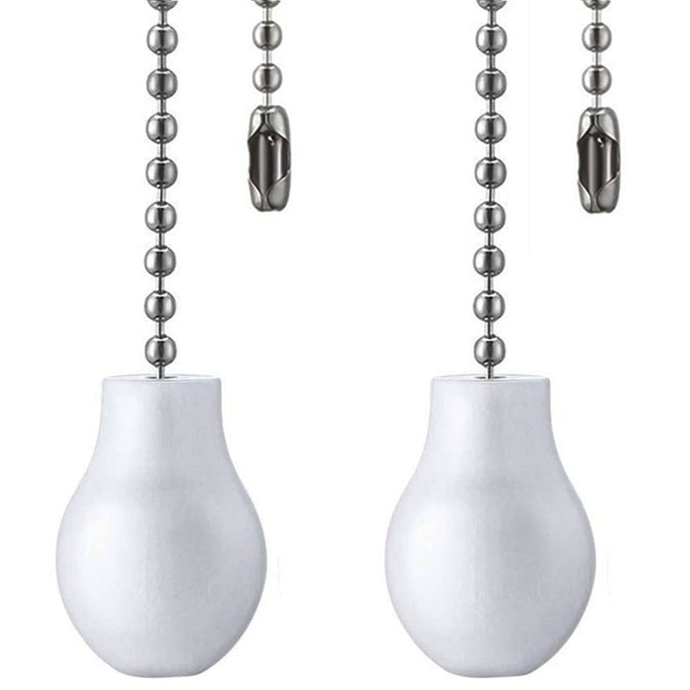 Ceiling Fan Chain Extenders - 12 Inch White Wooden Pendant Pull Chain Extension for Light Lamp - 2 Pcs (Nickel)