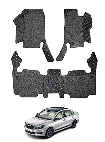 Image of Auto Hub Premium 7D car mat Skoda Rapid, Luxury Double-Stich 7d Car Floor Mat Complete Set, 100% Waterproof and Washable, Color : Black