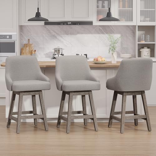Image of YaFiti Swivel Counter Height Bar Stool 1 pcs, 24 inch Modern Chenille Fabric Barstool with Back, Widen Upholstered Seat, Hardened Wood Legs for Kitchen Counter, Island, Dining Room, Oatmeal Grey