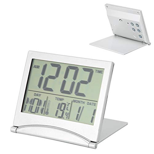 Aqur2020 Electronic Compact Alarm Foldable Calendar Easy To Read Atomic Desktop Clock Auto Set Digital Alarm Clock Screen With Time/Date/Temperature Display- Perfect For Nightstand Or Desk #TOP6