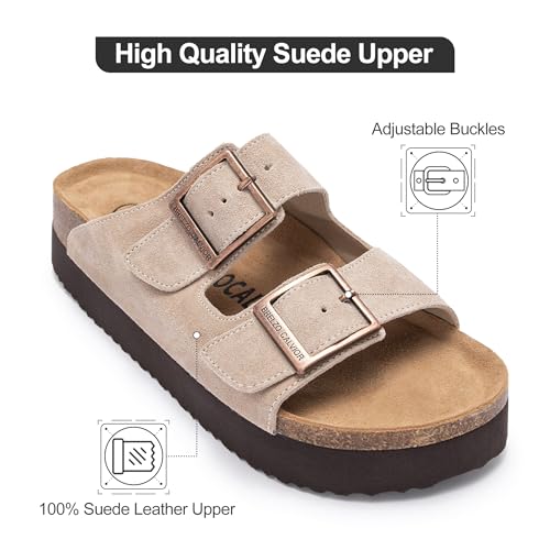 Image of Platform Sandals Women Suede Sandals Arch Support Summer Slides with Adjustable Buckle Open Toe