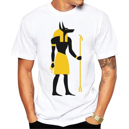 Egypt God Anubis Print T-Shirt Men's Summer Retro Style Tshirt Casual T Shirt Male Boy Short Sleeve Tees Harajuku Streetwear White XXL